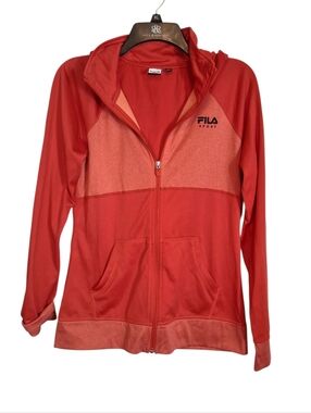 FILA Sport Red Zip-Up Hoodie Lightweight Active Jacket - Size Medium